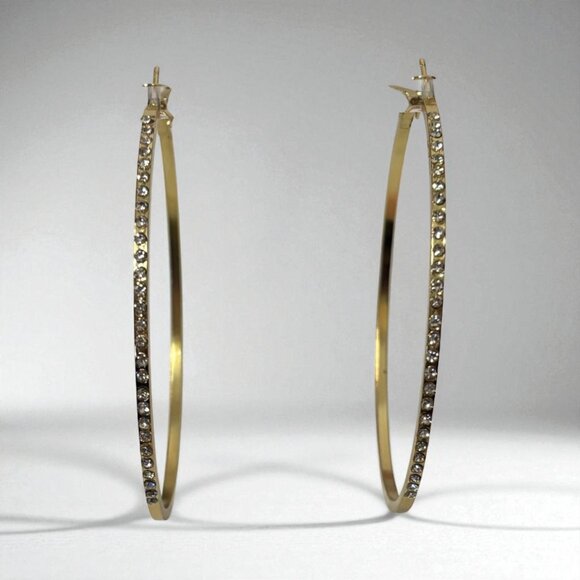 Rhinestone Big Hoop Earrings - Picture 2 of 6